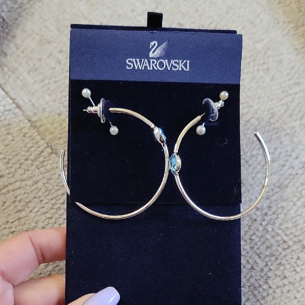 Swarovski Silver and Blue Crystal Hoop Earrings